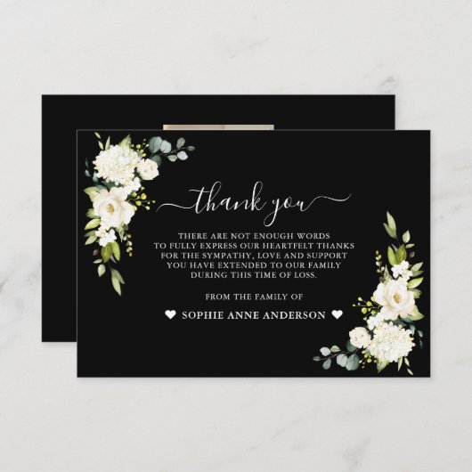 白い花黒写真愛の記憶 サンキューカード (正面/裏面)