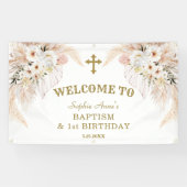 白い花1歳の誕生日バプテスマ歓迎サイン 横断幕 (横)