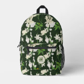 白い花1濃い緑 プリントバックパック (正面)
