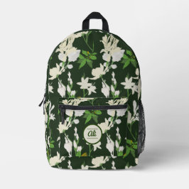白い花1濃い緑 プリントバックパック