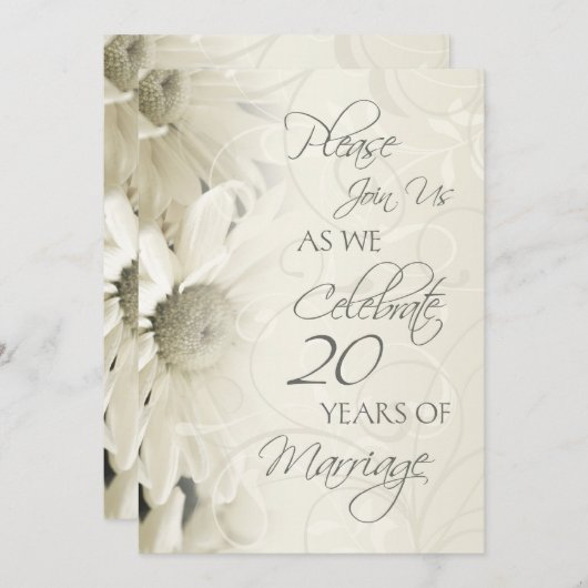白い花20周年結婚招待状 招待状 (正面/裏面)