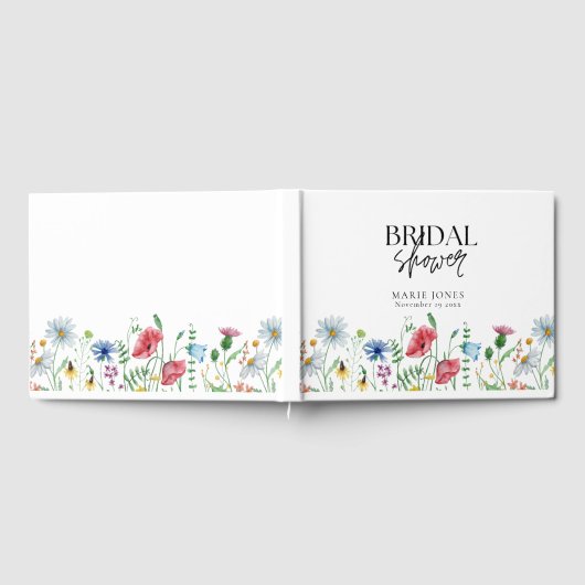 白い花 エステティック ワイルドフラワーズ ブライダル シャワー ゲストブック (全面)