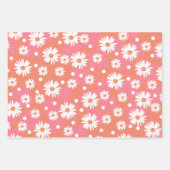 白い花 – オレンジ色のフィールドラッピング紙シート ラッピングペーパーシート (正面2)