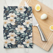 白い花 キッチンタオル (四つ折り)