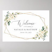 白い花、クリーム色の花結婚の歓迎 ポスター (正面)
