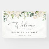 白い花、クリーム色の花結婚の歓迎 横断幕 (横)