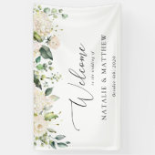 白い花、クリーム色の花結婚の歓迎 横断幕 (縦)