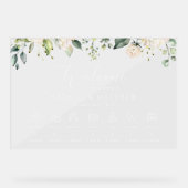 白い花、クリーム色の花結婚、のタイムライン アクリルサイン (正面)