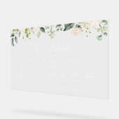 白い花、クリーム色の花結婚、のタイムライン アクリルサイン (傾斜)