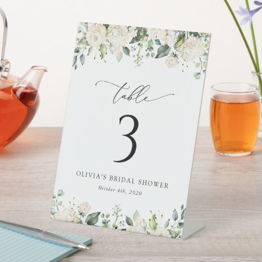 白い花,クリーム色の花,ぼほ,テーブル番号 台座サイン (インサイチュ)