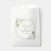 白い花、クリーム色の花、グリーン、ウェディング フェイバーバッグ (正面)
