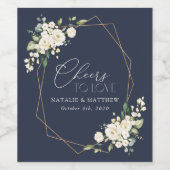 白い花、クリーム色の花、グリーン、ウェディング ワインラベル (シングルラベル)