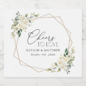 白い花、クリーム色の花、グリーン、結婚式 スパークリングワインラベル (シングルラベル)