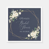 白い花、クリーム色の花、ボヘミア、ブライズシャワー スタンダードカクテルナプキン (正面)