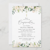 白い花、クリーム色の花、ボヘミア、確認 招待状 (正面)
