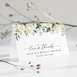 白い花、クリーム色の花、ボヘミア、結婚前のお祝い会 サンキューカード