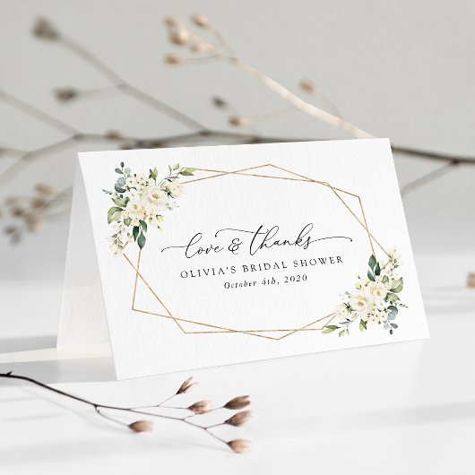 白い花、クリーム色の花、ボヘミア、結婚式前祝い サンキューカード