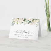 白い花、クリーム色の花、ボヘミア、誕生日 サンキューカード (正面)