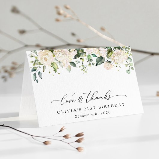 白い花、クリーム色の花、ボヘミア、誕生日 サンキューカード