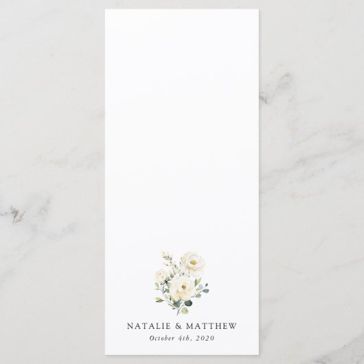 白い花、クリーム色の花、ボホ結婚さんのメニュー メニュー (裏面)