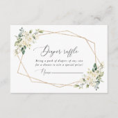 白い花，クリーム色の花，ボホ，おむつラッフル エンクロージャーカード (正面)