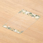 白い花，クリーム色の花，ボホ，ブライダルシャワー アクリル招待状 (レイダウン)