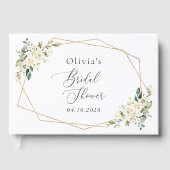 白い花，クリーム色の花，ボホ，ブライダルシャワー ゲストブック (正面)