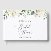 白い花，クリーム色の花，ボホ，ブライダルシャワー ゲストブック (正面)