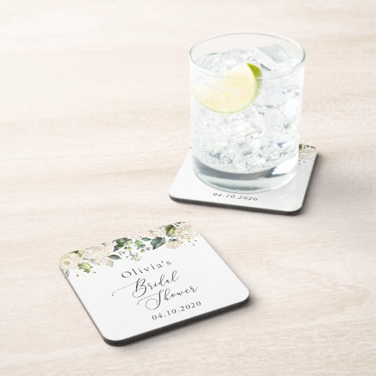 白い花，クリーム色の花，ボホ，ブライダルシャワー コースター (右側)