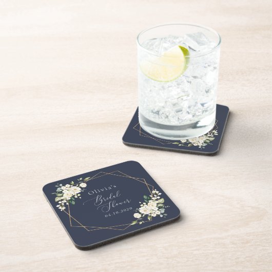 白い花，クリーム色の花，ボホ，ブライダルシャワー コースター (右側)