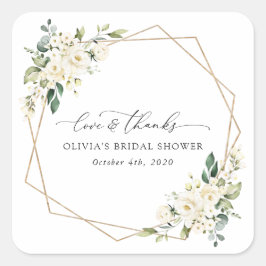 白い花，クリーム色の花，ボホ，ブライダルシャワー スクエアシール