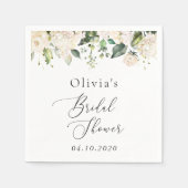 白い花，クリーム色の花，ボホ，ブライダルシャワー スタンダードカクテルナプキン (正面)