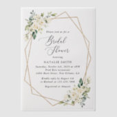 白い花,クリーム色の花,ボホ,ブライダルシャワー ベラム紙招待状 (正面)