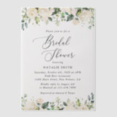 白い花，クリーム色の花，ボホ，ブライダルシャワー ベラム紙招待状 (正面)