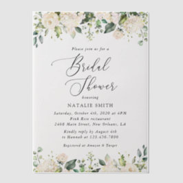 白い花，クリーム色の花，ボホ，ブライダルシャワー ベラム紙招待状