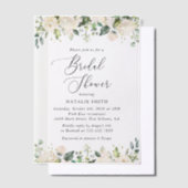 白い花，クリーム色の花，ボホ，ブライダルシャワー ベラム紙招待状 (オフセット)