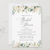 白い花，クリーム色の花，ボホ，ブライダルシャワー 招待状 (正面)