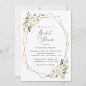 白い花，クリーム色の花，ボホ，ブライダルシャワー 招待状 (正面)