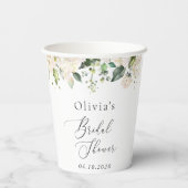 白い花，クリーム色の花，ボホ，ブライダルシャワー 紙コップ (裏面)