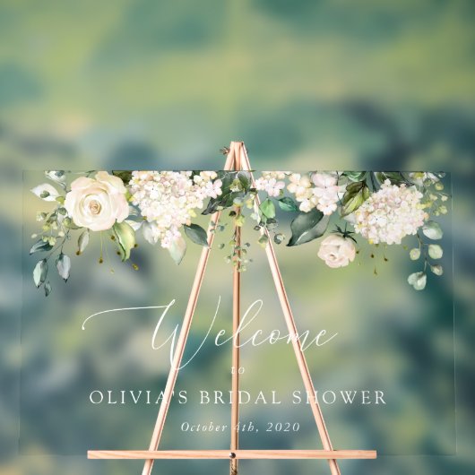 白い花,クリーム色の花,ボホ,ブライダル歓迎 アクリルサイン (ニュートラル)