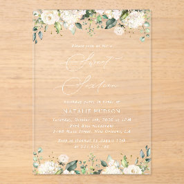 白い花，クリーム色の花，ボホ，甘い16 アクリル招待状