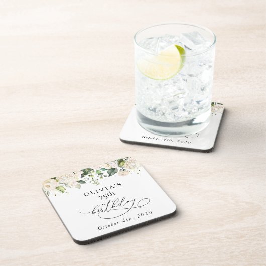 白い花,クリーム色の花,ボホ,誕生日 コースター (右側)