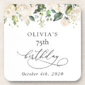 白い花,クリーム色の花,ボホ,誕生日 コースター (正面)