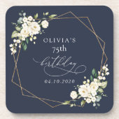 白い花，クリーム色の花，ボホ，誕生日 コースター (正面)