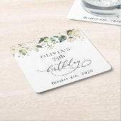 白い花,クリーム色の花,ボホ,誕生日 スクエアペーパーコースター (アングル)