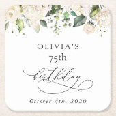 白い花,クリーム色の花,ボホ,誕生日 スクエアペーパーコースター (正面)