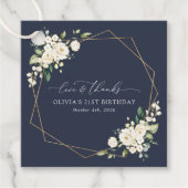 白い花，クリーム色の花，ボホ，誕生日 フェイバータグ (正面)