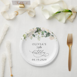 白い花，クリーム色の花，ボホ，誕生日 ペーパープレート