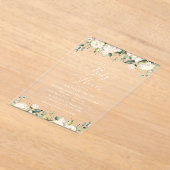 白い花，クリーム色の花，ボホ，赤ちゃんシャワー アクリル招待状 (レイダウン)