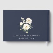 白い花，クリーム色の花，ボホ，赤ちゃんシャワー ゲストブック (裏面)